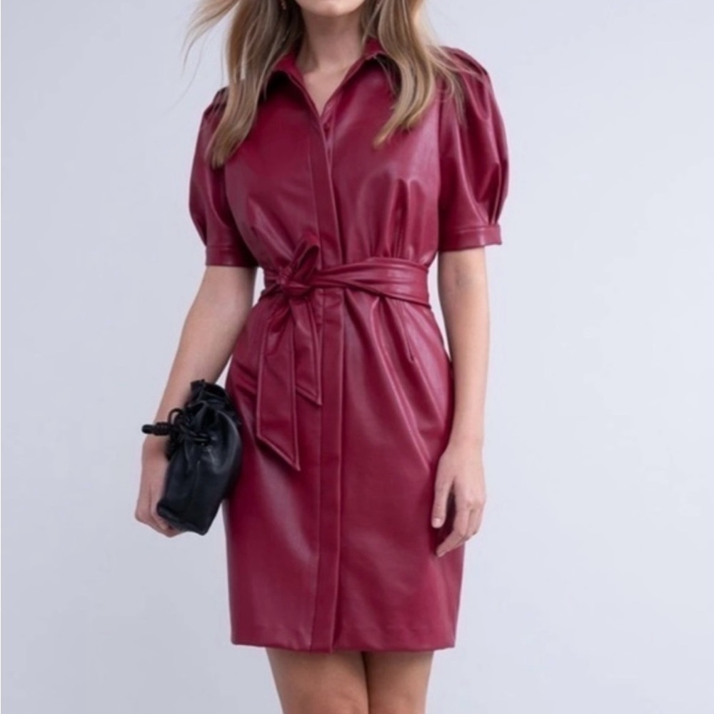 Rachel Parcell Red Buttoned Puff Sleeve Polo Collar Mini Dress